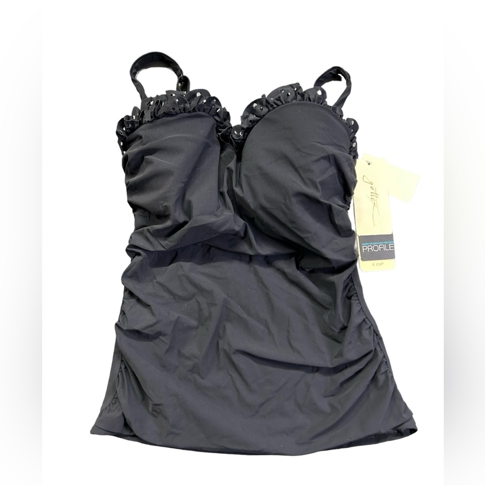 PROFILE BY GOTTEX black hula dance underwire tankini swim top size 32E NWT
